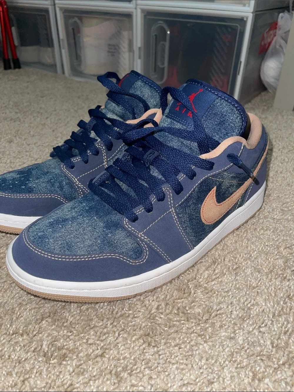 Nike Air Jordan 1 Low Navy Denim with Peach Swoosh